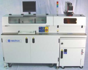 DLP JEDEC-tray laser marker | Tray stackers in left cabinet | Laser marking & inspection in right cabinet