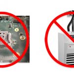 Photos of a frosted socket board and a generic elephant trunk temperature forcing system, both crossed out in red. Exatron eliminates frost and outperforms other systems.