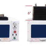 a model 615 with laser adjustment bellows at minimum height on left and extended 6" on right