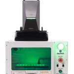 a model 615 laser enclosure with door closed fitted with a Keyence laser marker